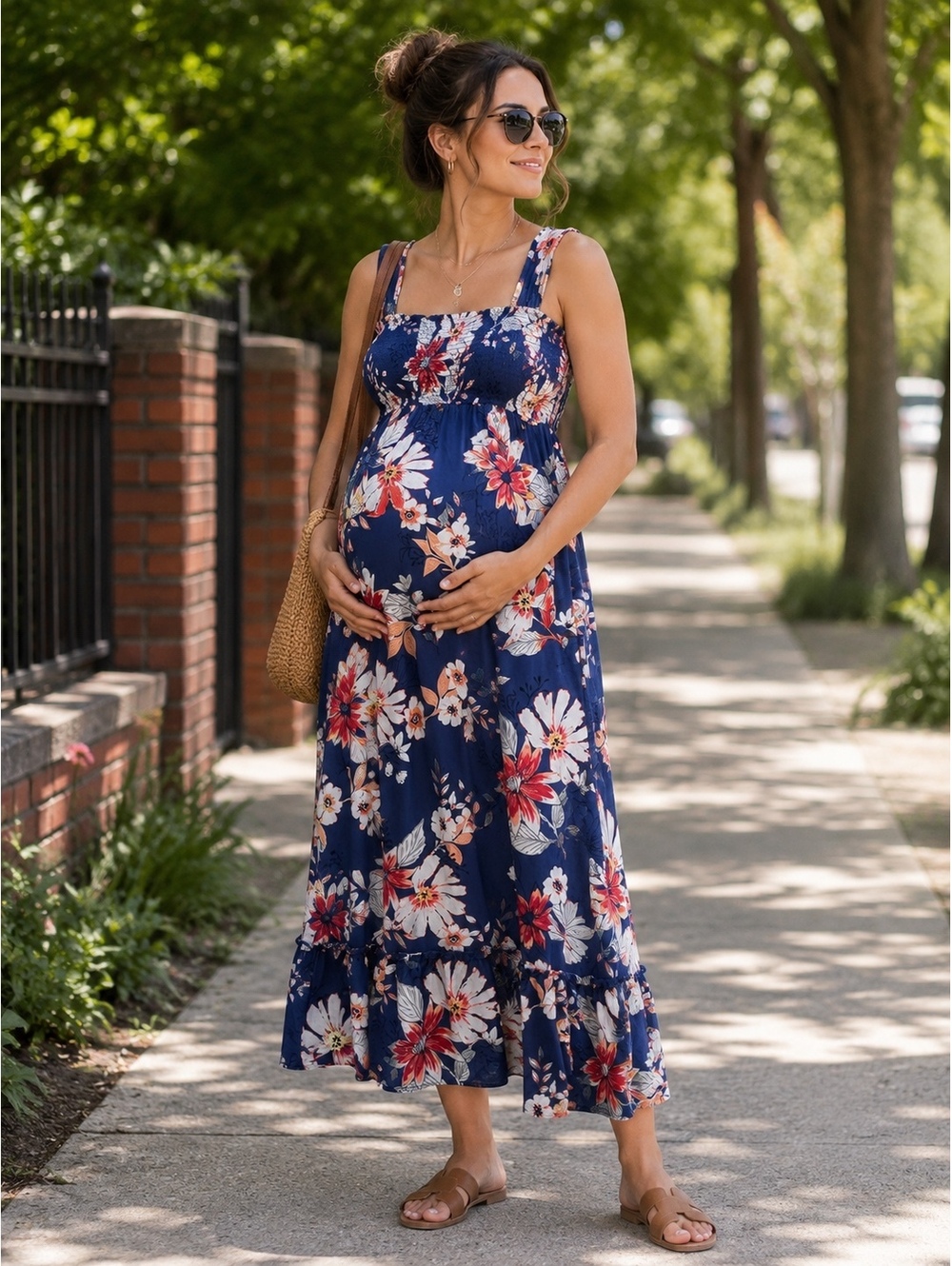 Isabel Maternity Floral Smocked Maxi Dress Size XXL